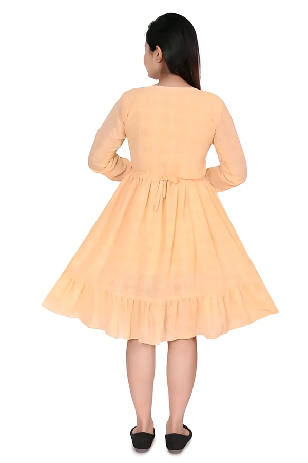 Knee Length Dress - Peach Orange, L, Free