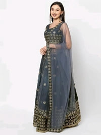 Net Lehenga with Choli and Dupatta - Cape Cod, Semi Stitched, Free