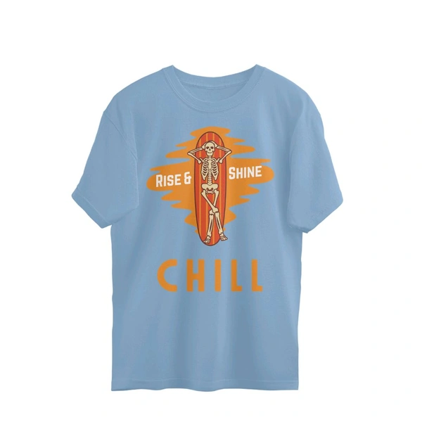 Orange Illustrated Skull Oversized T-shirt - Baby Blue, XXL, Free