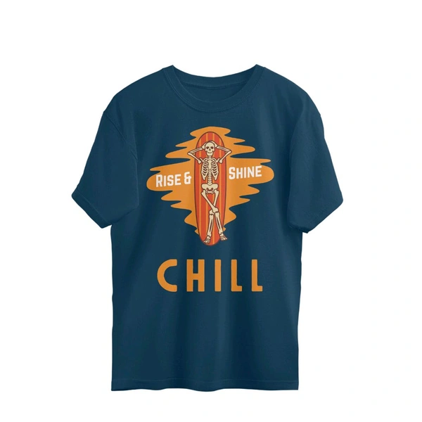 Orange Illustrated Skull Oversized T-shirt - Nile Blue, M, Free
