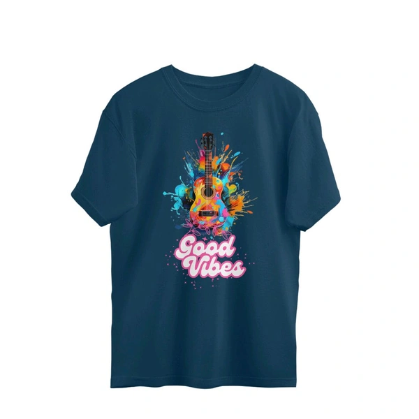 Black Pink Floral Good Vibes Oversized T-shirt - Nile Blue, XL, Free