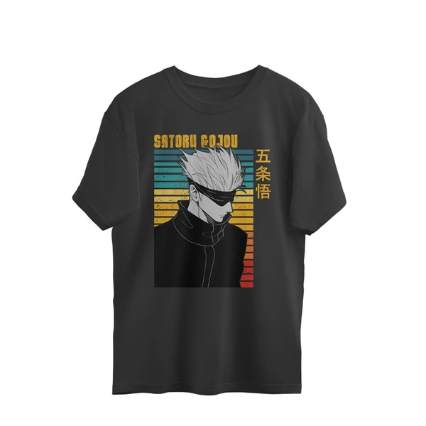 "Satoru Gojou Oversized T-shirt" - Black, S, Free