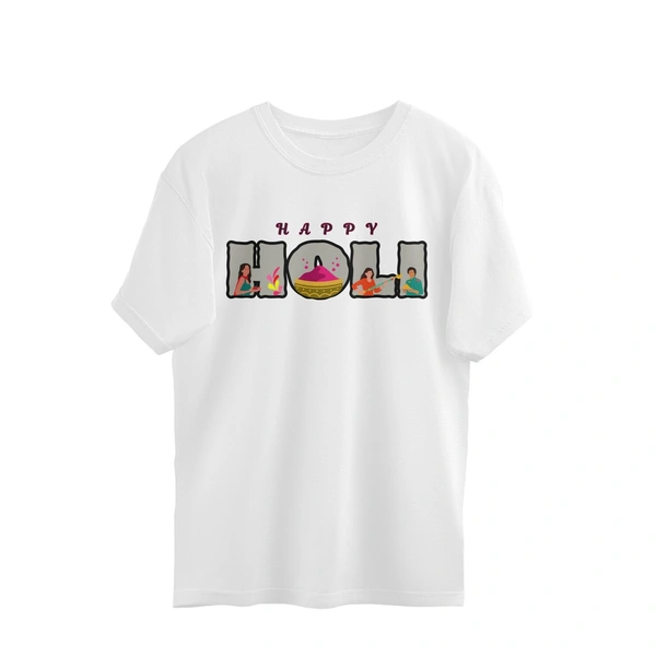 Happy Holi Oversized Tshirt - White, S, Free