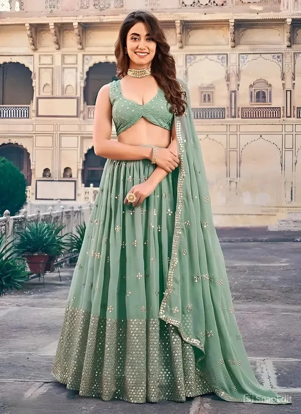 Heavy Embroidered Lehenga Choli – Glamour That Speaks Elegance - Pewter, Semi Stitched, Free