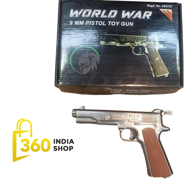 World War 9MM Real Silver Look Big Sound Cork Gun ( 1 BOX CORK+1 COVER FREE)	