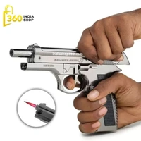 Metallic Gun/Pistol Shape Barrel Pull Back System & Holster Pocket Lighter Pocket Lighter | 608 Gun Lighter With Cover Pocket Lighter (Silver)