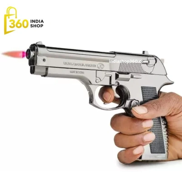 Metallic Gun/Pistol Shape Barrel Pull Back System & Holster Pocket Lighter Pocket Lighter | 608 Gun Lighter With Cover Pocket Lighter (Silver)
