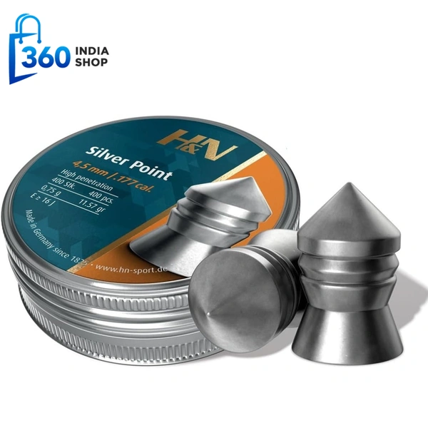 H&N Sport H&N SILVER POINT 4,5 MM, AIR PELLETS .177 CAL WEIGHT : 0.75 G GRAINS : 11.57GR(1 TIN CONTAINS 400 PELLETS)