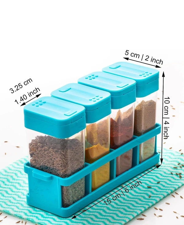 Kitchen 4 Pcs Sets Airtight Rasoi Box Spice Storage Jar Masala Box Spice Container Idle For, Easy Flow Spice Storage Container with Tray See less