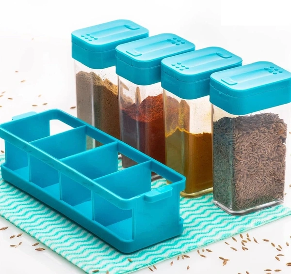Kitchen 4 Pcs Sets Airtight Rasoi Box Spice Storage Jar Masala Box Spice Container Idle For, Easy Flow Spice Storage Container with Tray See less