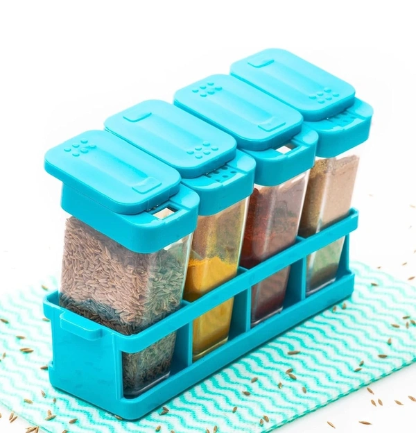 Kitchen 4 Pcs Sets Airtight Rasoi Box Spice Storage Jar Masala Box Spice Container Idle For, Easy Flow Spice Storage Container with Tray See less