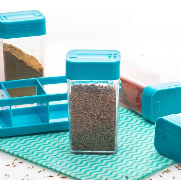 Kitchen 4 Pcs Sets Airtight Rasoi Box Spice Storage Jar Masala Box Spice Container Idle For, Easy Flow Spice Storage Container with Tray See less