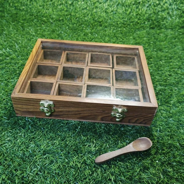 Zain R Creation Spice Box with Glass - L.12'' W.8'' H.2.5''