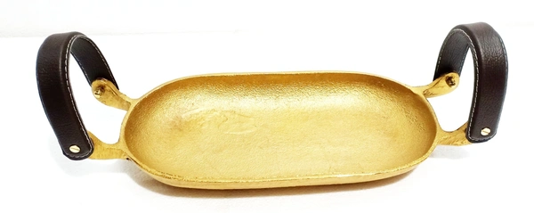 Sold By ZAIN R CREATION Tray Oval with Leather Handles - L.14'' W.6''