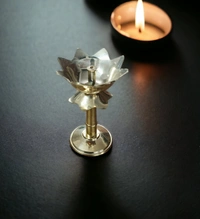 Sold By ZAIN R CREATION Brass Decorative Lotus Diya - H.4.5'' Dia.3'' B.2.5''