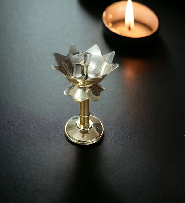 Sold By ZAIN R CREATION Brass Decorative Lotus Diya - H.4.5'' Dia.3'' B.2.5''