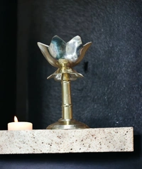 Sold By ZAIN R CREATION Brass Decorative Lotus Diya - H.4.5'' Dia.3'' B.2.5''