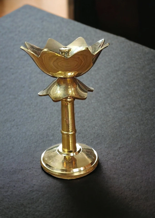 Sold By ZAIN R CREATION Brass Decorative Lotus Diya - H.4.5'' Dia.3'' B.2.5''