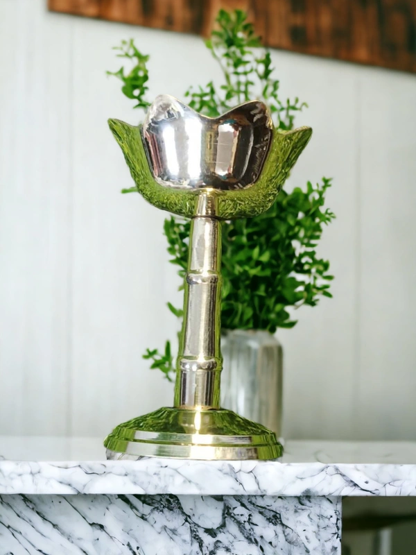 Sold By ZAIN R CREATION Brass Decorative Lotus Stand Diya - H.4.5'' Dia.3'' B.2.5''