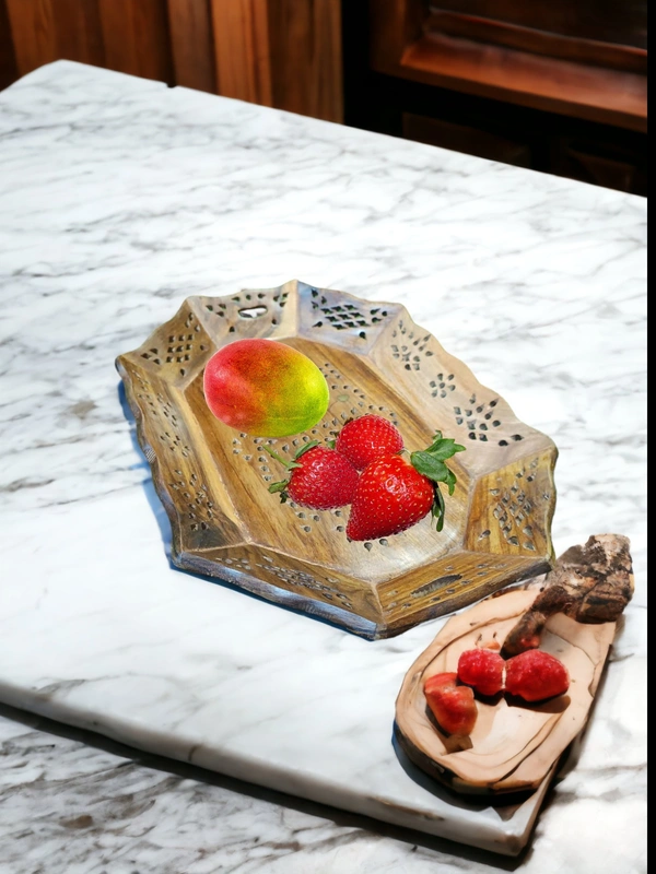 Sold By ZAIN R CREATION Tray Brass Inlay  - L.12.5'' W.8.5'' H.1.5'', Natural Polish, Wooden