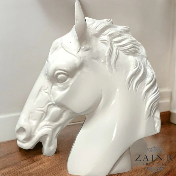 Sold By ZAIN R CREATION Horse Head for Home Decor - H.9'' L.7.5'', White, Aluminium