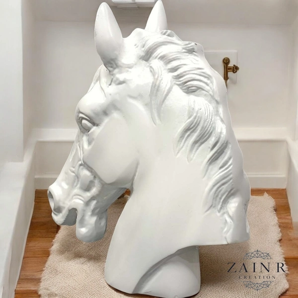 Sold By ZAIN R CREATION Horse Head for Home Decor - H.9'' L.7.5'', White, Aluminium