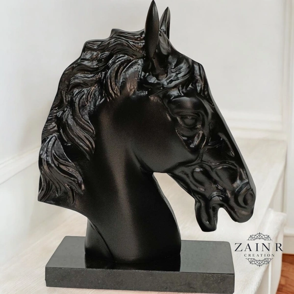 Sold By Zain R Creation Horse Head On Marble Base - H.9.5'' L.7.5'', Black, Aluminium