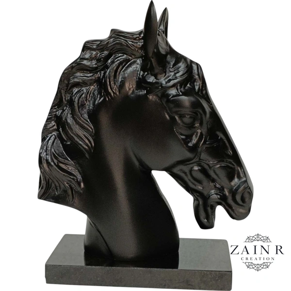 Sold By Zain R Creation Horse Head On Marble Base - H.9.5'' L.7.5'', Black, Aluminium