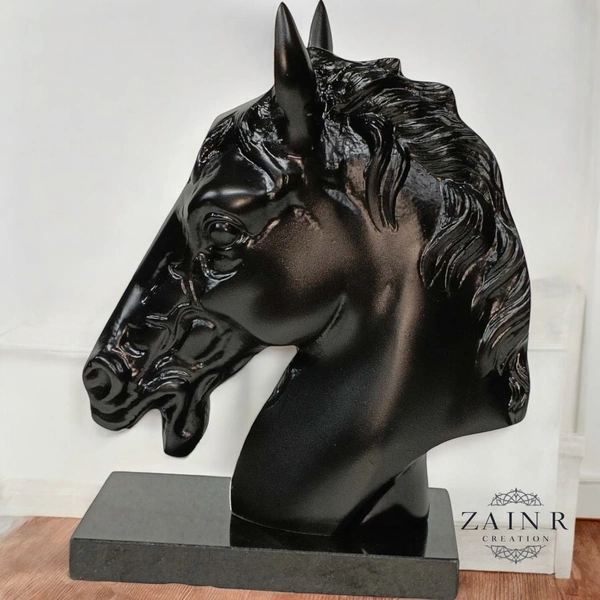 Sold By Zain R Creation Horse Head On Marble Base - H.9.5'' L.7.5'', Black, Aluminium