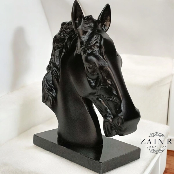 Sold By Zain R Creation Horse Head On Marble Base - H.9.5'' L.7.5'', Black, Aluminium