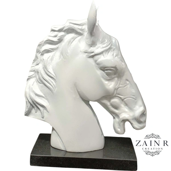 Sold By Zain R Creation Horse Head On Marble Base - H.9.5'' L.7.5'', Aluminium