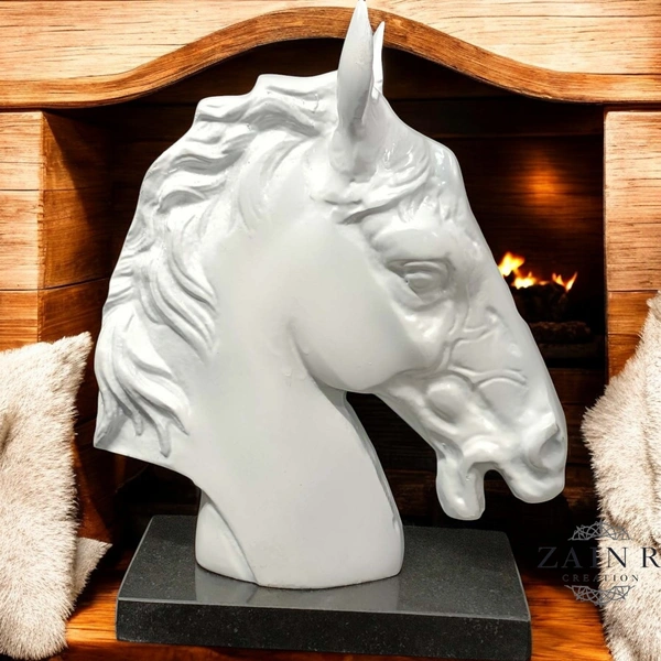 Sold By Zain R Creation Horse Head On Marble Base - H.9.5'' L.7.5'', Aluminium