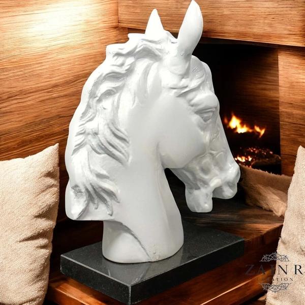 Sold By Zain R Creation Horse Head On Marble Base - H.9.5'' L.7.5'', Aluminium
