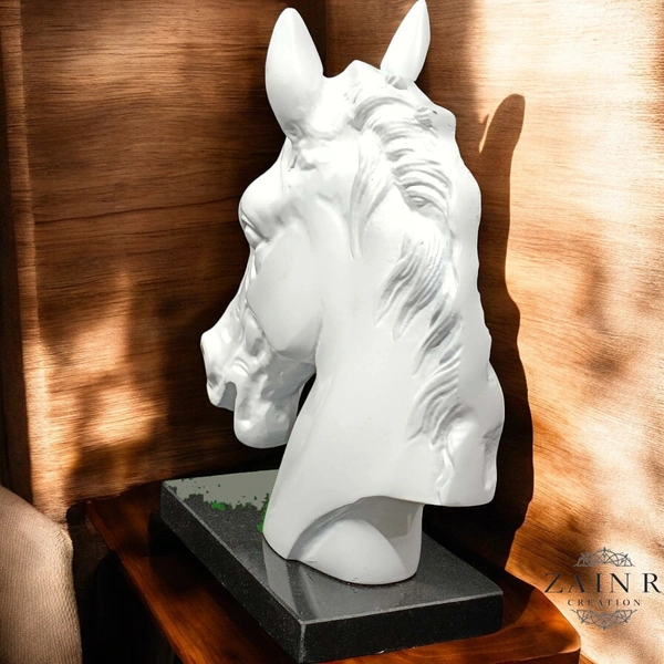 Sold By Zain R Creation Horse Head On Marble Base - H.9.5'' L.7.5'', Aluminium