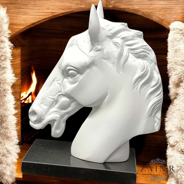 Sold By Zain R Creation Horse Head On Marble Base - H.9.5'' L.7.5'', Aluminium