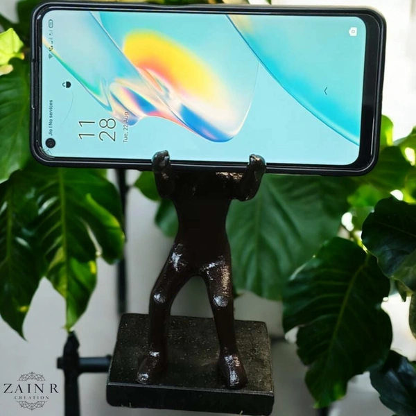 Sold By ZAIN R CREATION Smart Phone Mobile Holder Brown - H.7'' L.3.5'' W.2.5'', Brown, Aluminium & Granite Base