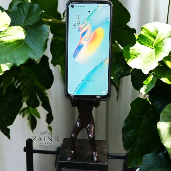 Sold By ZAIN R CREATION Smart Phone Mobile Holder Brown - H.7'' L.3.5'' W.2.5'', Brown, Aluminium & Granite Base