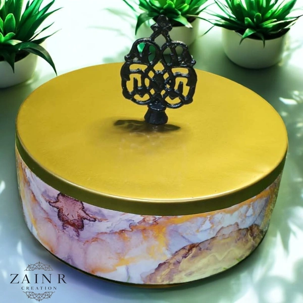 Sold By ZAIN R CREATION Roti Box - Dia.8'' H.2.5'', Enamel Coated, Wooden