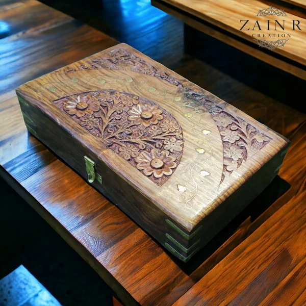 Sold By ZAIN R CREATION Jewellery Box Carving with Brass Inlay - 