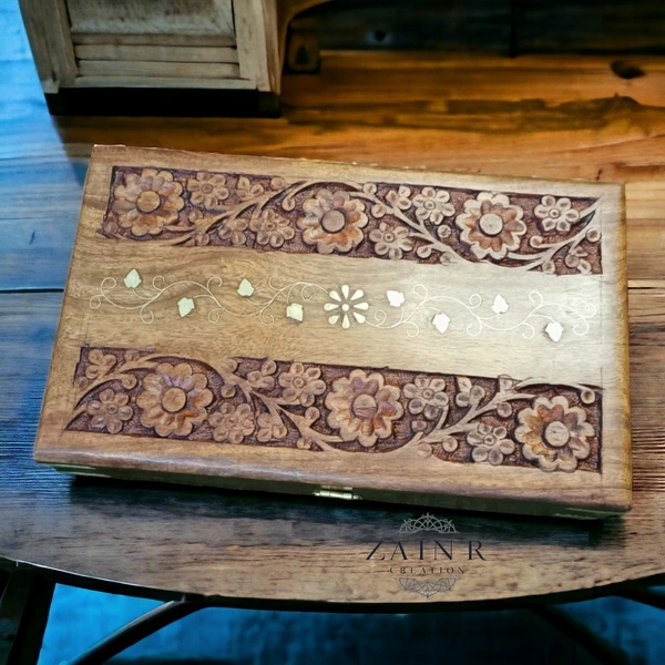 Sold By ZAIN R CREATION Jewellery Box Carving with Brass Inlay - 