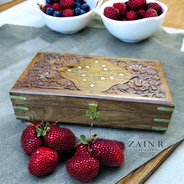 Sold By ZAIN R CREATION  Jewellery Box Carving with Brass Inlay - 