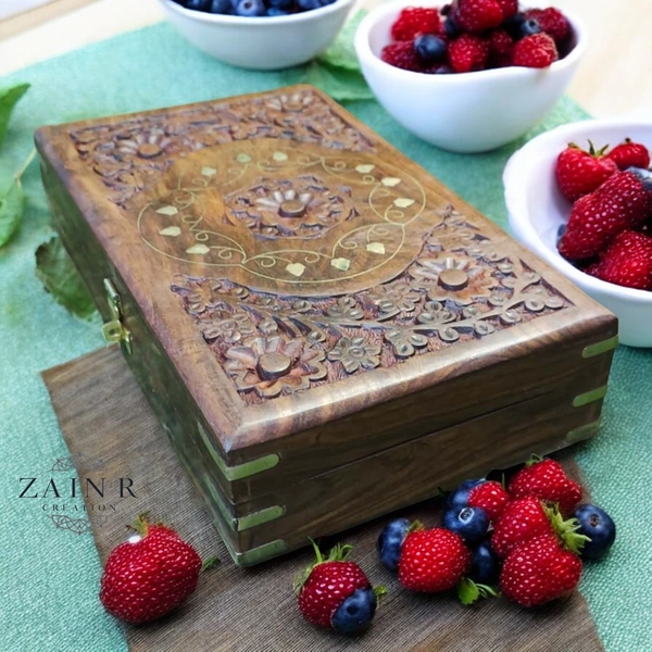 Sold By ZAIN R CREATION  Jewellery Box Carving with Brass Inlay
