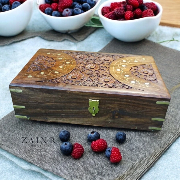 Sold By ZAIN R CREATION Jewellery Box Carving with Brass Inlay
