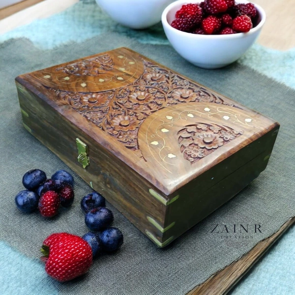 Sold By ZAIN R CREATION Jewellery Box Carving with Brass Inlay