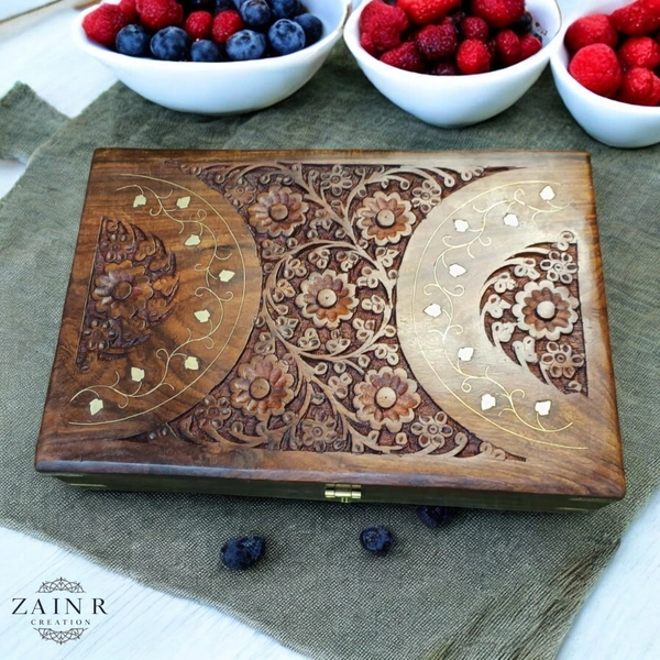 Sold By ZAIN R CREATION Jewellery Box Carving with Brass Inlay