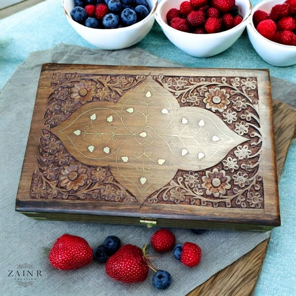 Sold By ZAIN R CREATION Jewellery Box Carving with Brass Inlay