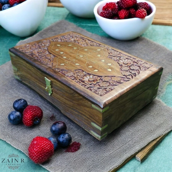 Sold By ZAIN R CREATION Jewellery Box Carving with Brass Inlay