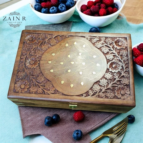 Sold By ZAIN R CREATION Jewellery Box Carving with Brass Inlay