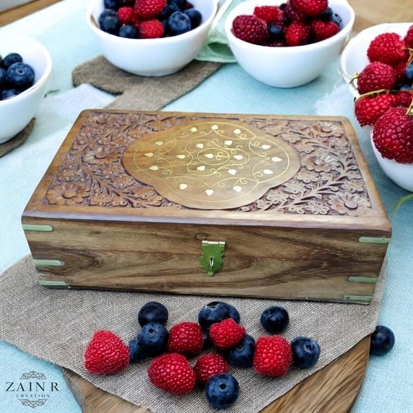 Sold By ZAIN R CREATION Jewellery Box Carving with Brass Inlay