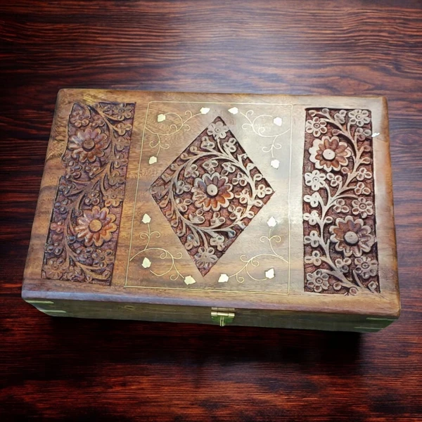 Sold By ZAIN HOME DECOR Jewellery Box Carving with Brass Inlay